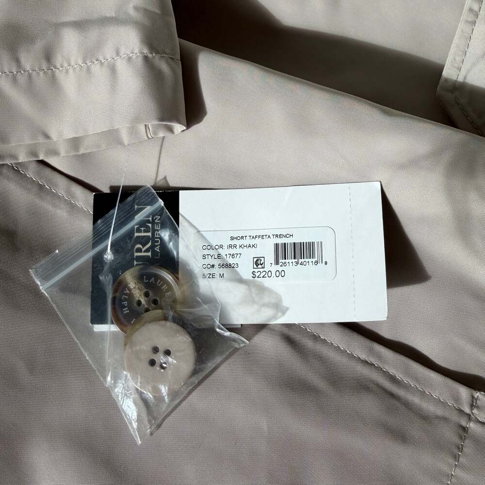 NWT Ralph Lauren Short Trench Coat Khaki Beige Size M Belted Classic - Picture 6 of 8